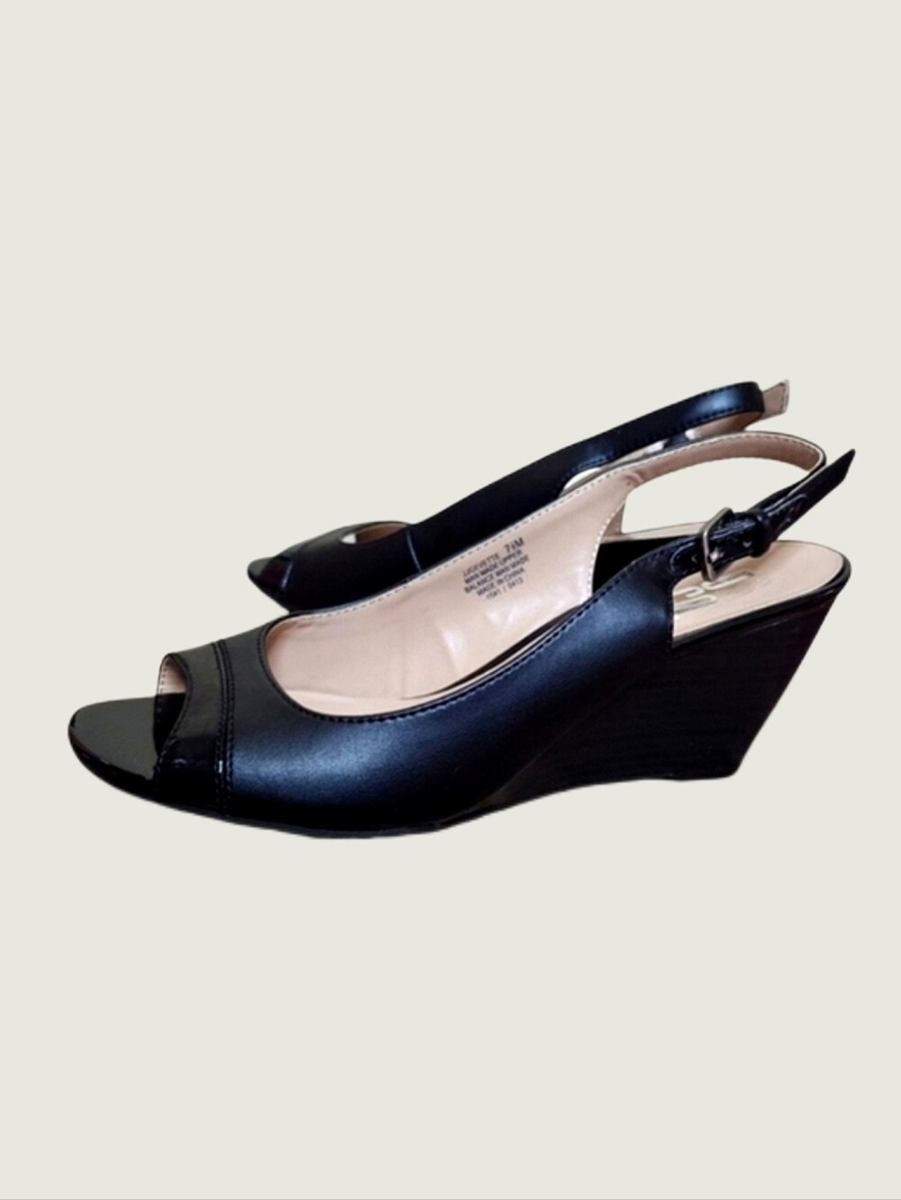 9 & Co. Gevette Slingback Peep-toe Wedges in Black • Size 7.5